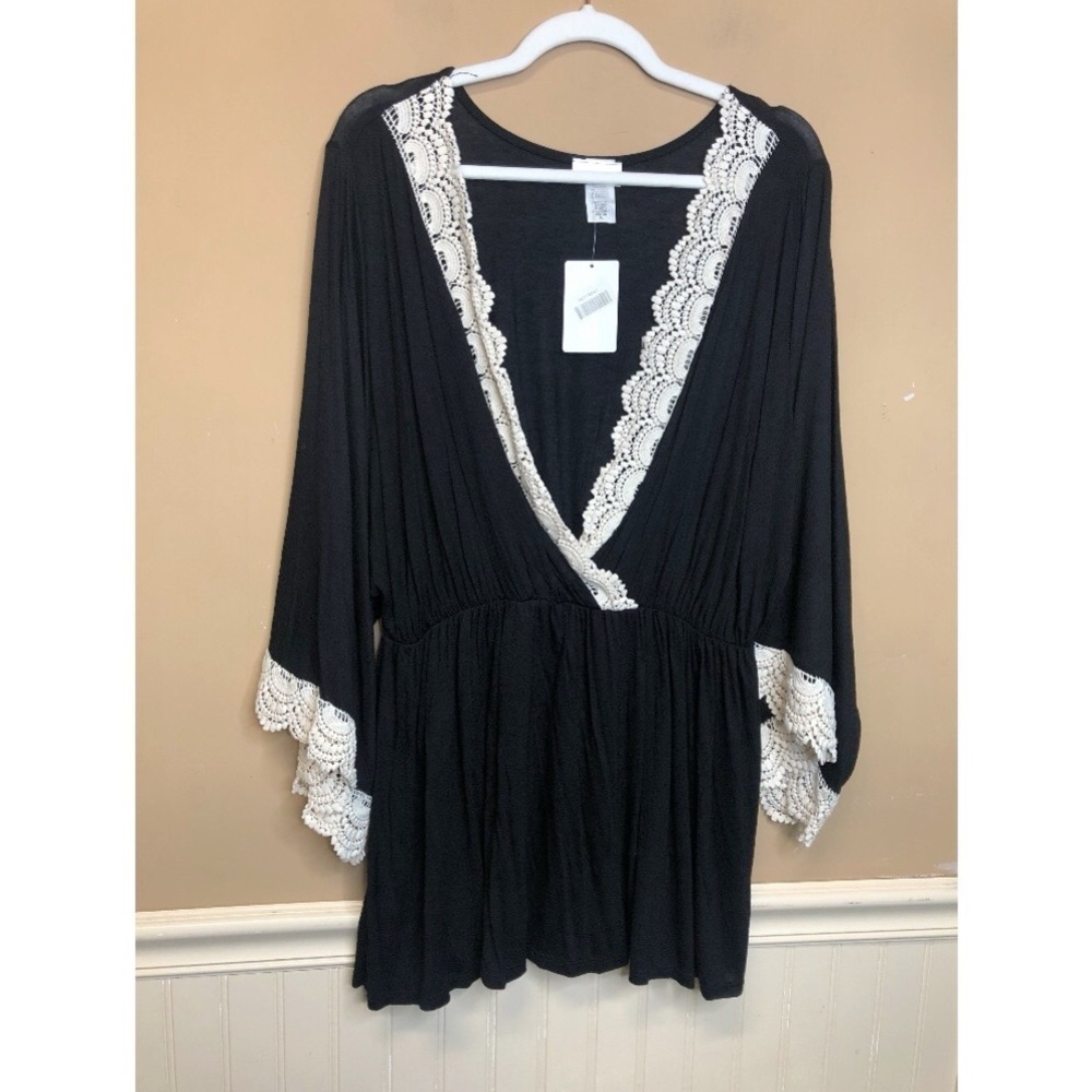 Bellino Black White Crochet Trim Top Size XL NWT